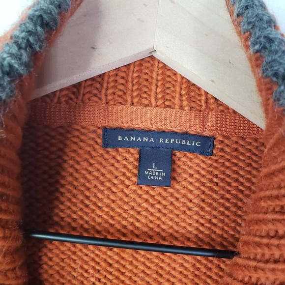 Vintage Y2K Banana Republic Wool Chunky Sweater Zip Neck Men's L Burnt Orange - Picture 3 of 7